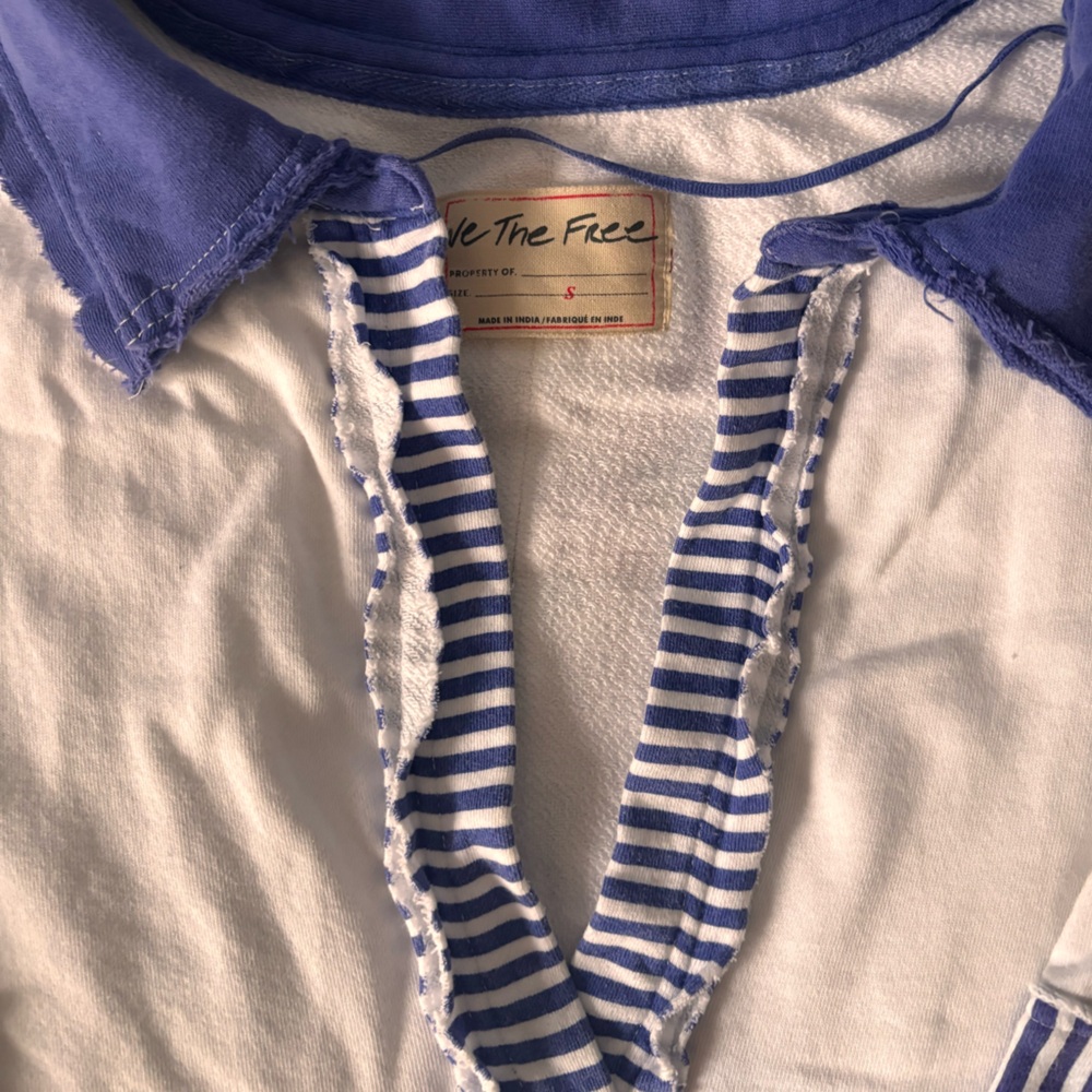 Free People We the Free Clean Prep Polo White Blue Sailor Pullover Sweater - Picture 5 of 11